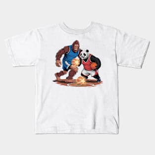 BigFoot And Panda Playing Basketball Funny For Boys, kids, girls Kids T-Shirt